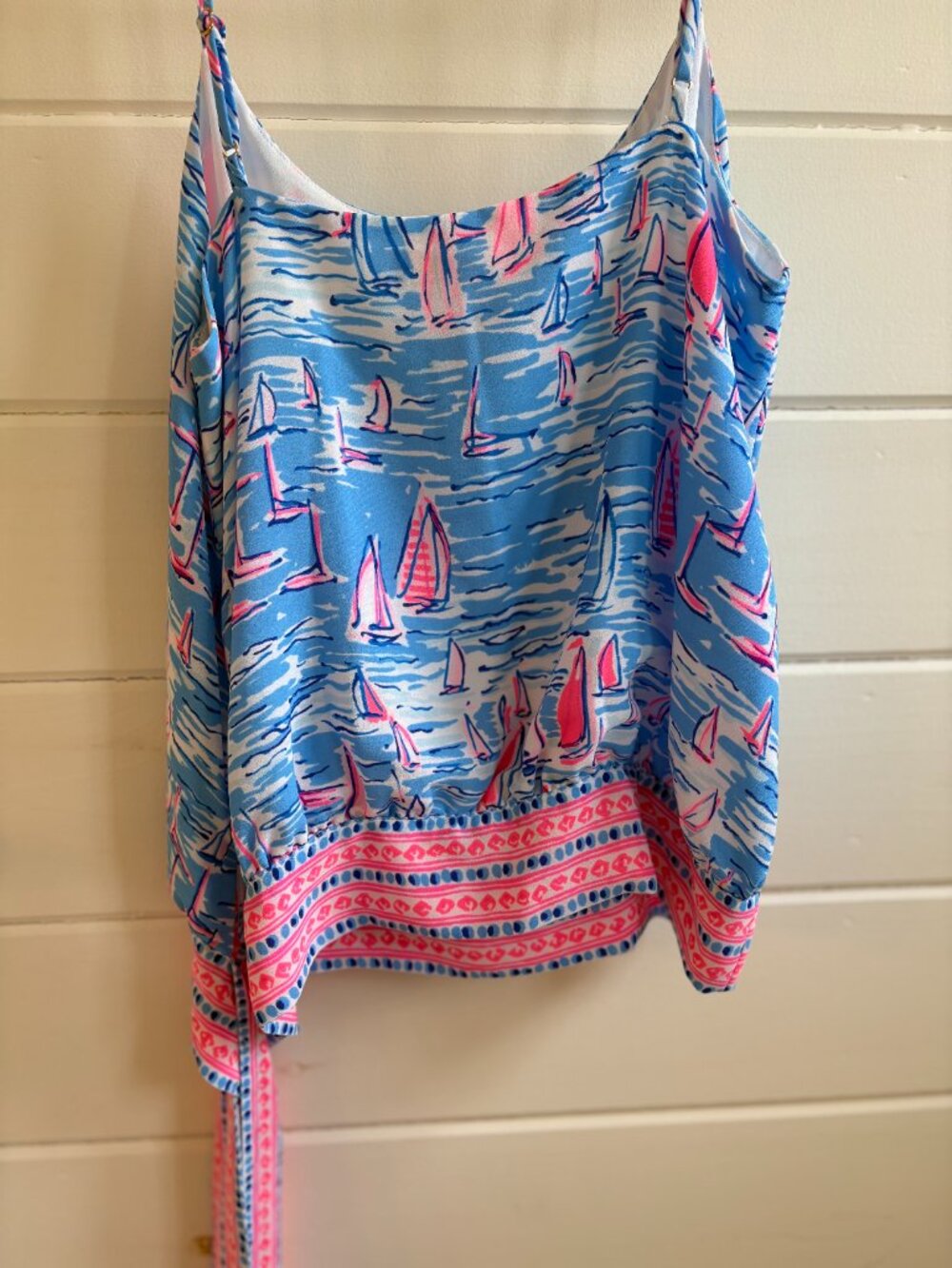 Lilly Pulitzer Sailboat Print Tank Top XXS Blue Pink Tie Hem Cami - Picture 3 of 3